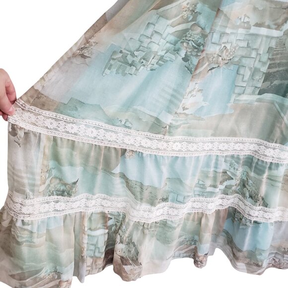 Vintage 70s/80s handmade long sleeve maxi dress with Greek Santorini Print - Picture 4 of 12